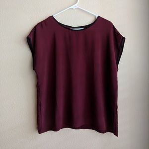 Dark red silky blouse top